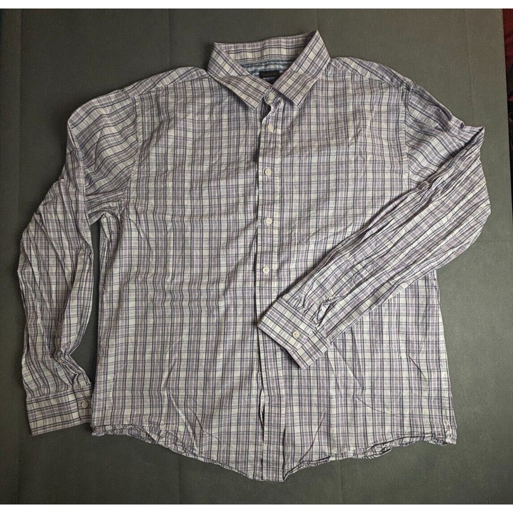 Jos A Bank Reserve Dress Shirt Men's XL Purple White Plaid Collared Long Sleeve